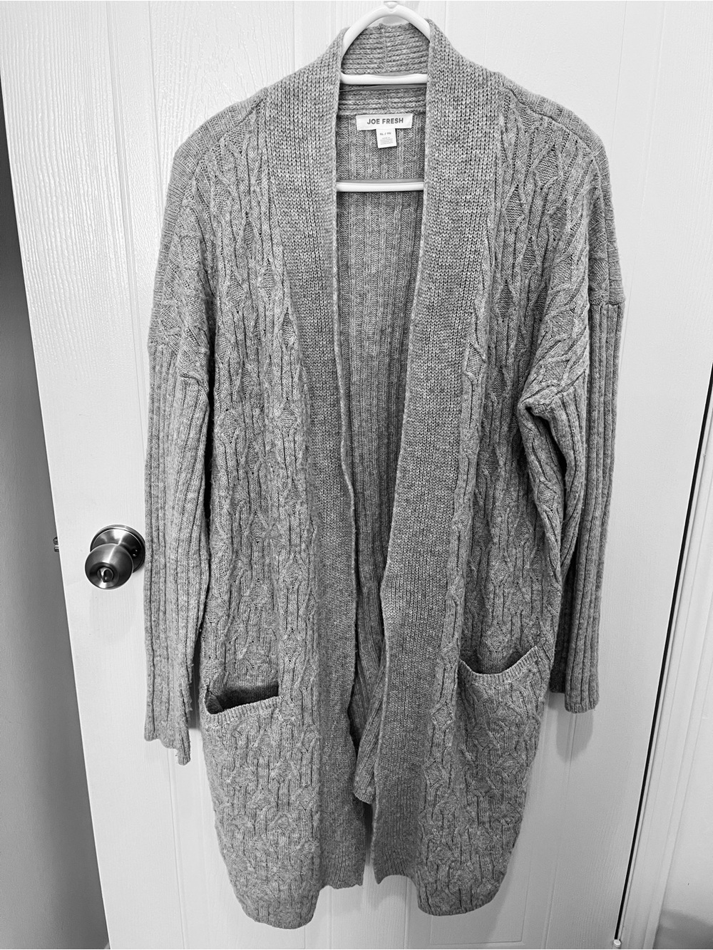 Joe Fresh Long Gray Cable-Knit Open Cardigan Sweater